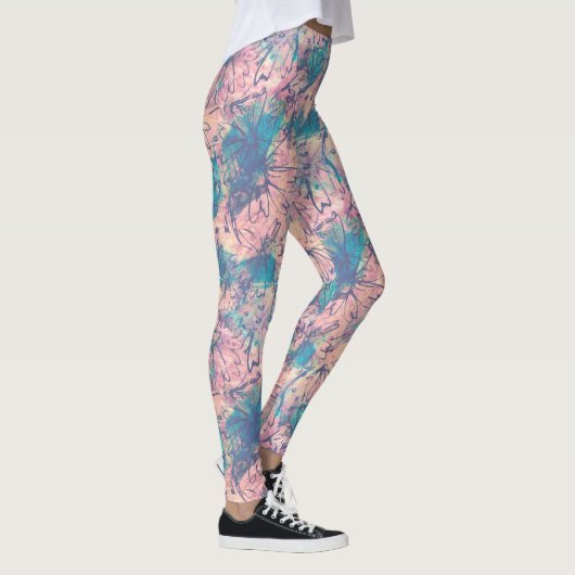 Abstract kleurrijk Waterverf bloemmotief Leggings (Rechts)