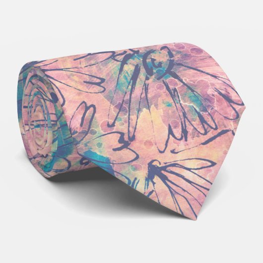 Abstract kleurrijk Waterverf bloemmotief Stropdas (Opgerold)