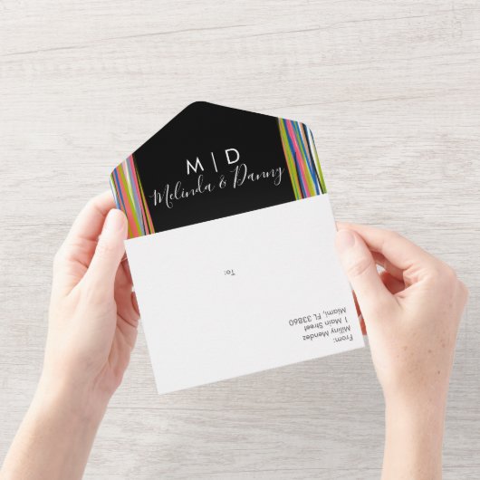 Abstract Kleurrijk Zwart Schrift All In One Uitnodiging (Opening)