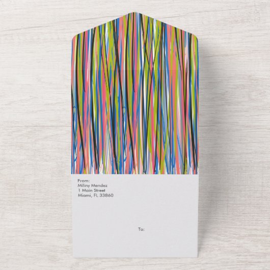 Abstract Kleurrijk Zwart Schrift All In One Uitnodiging (Buitenkant)