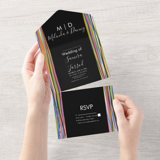 Abstract Kleurrijk Zwart Schrift All In One Uitnodiging (Afscheurbaar)