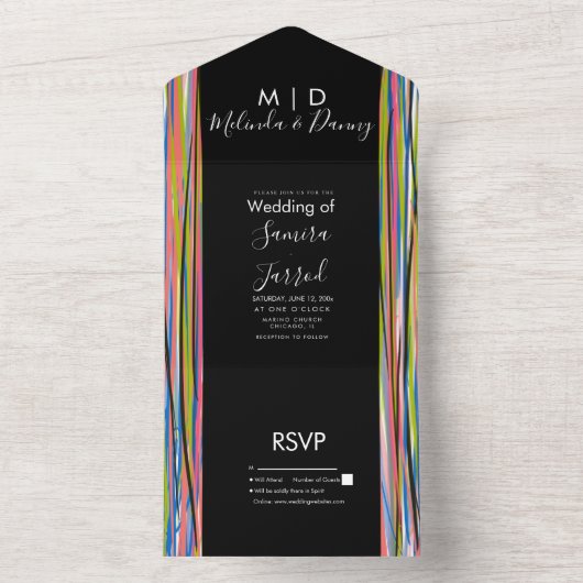 Abstract Kleurrijk Zwart Schrift All In One Uitnodiging (Binnen)