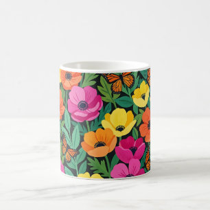 Abstract Kleurrijke Anemonen Vlinders Koffiemok