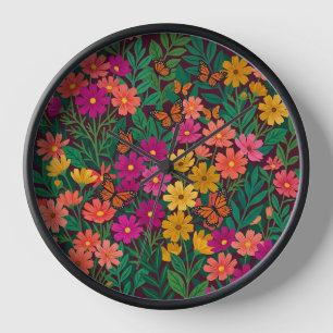 Abstract Kleurrijke Boho Cosmos Bloemen Kunst Klok