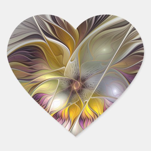 Abstract Kleurrijke Fantasie Bloem Moderne Fractal Hart Sticker (Voorkant)