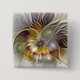 Abstract Kleurrijke Fantasie Bloem Moderne Fractal Vierkante Button 5,1 Cm