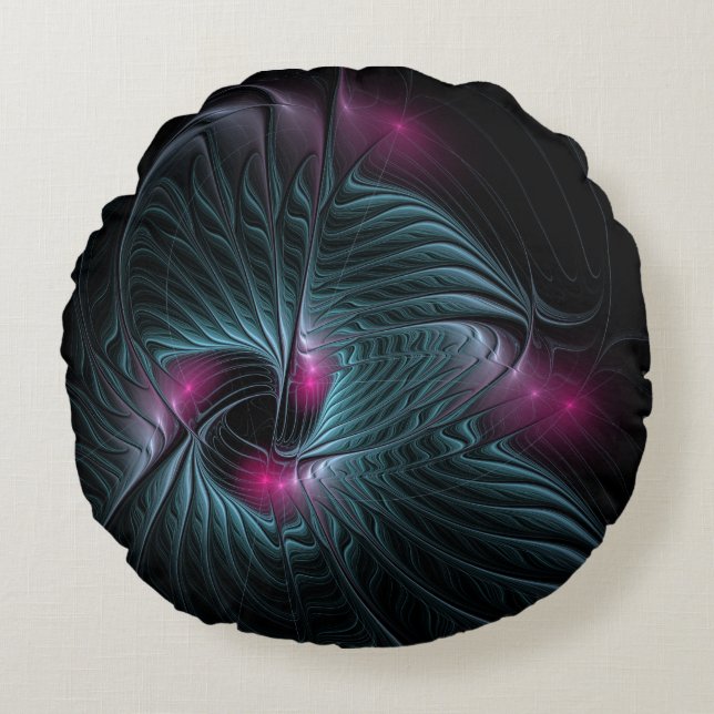 Abstract Kleurrijke Fantasie Fractal Rond Kussen (Voorkant)