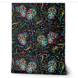 Abstract Kleurrijke Griezelige Schedels Halloween Behang