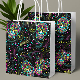 Abstract Kleurrijke Griezelige Schedels Halloween Medium Cadeauzakje