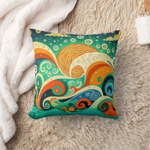Abstract Kleurrijke Retro 70s Hippie Golven Kunstw Kussen