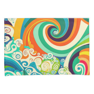 Abstract Kleurrijke Retro 70s Hippie Golven Kunstw Kussensloop