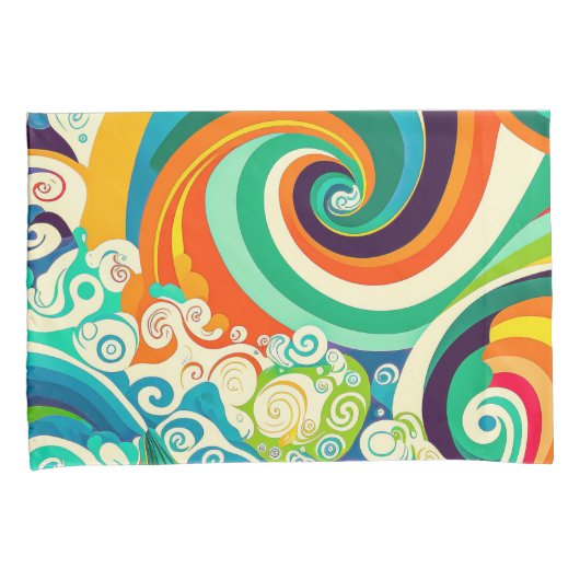 Abstract Kleurrijke Retro 70s Hippie Golven Kunstw Kussensloop (Voorkant-Rechts)