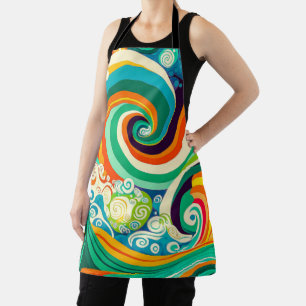 Abstract Kleurrijke Retro 70s Hippie Golven Kunstw Schort
