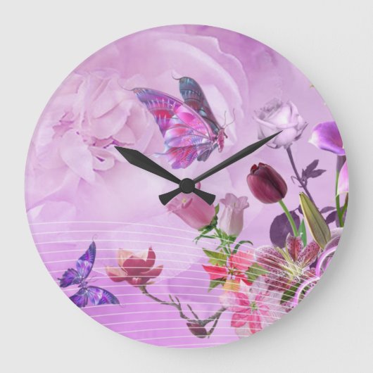 Abstract Kleurrijke Roze Paarse Leuke Vlinder Grote Klok (Voorkant)