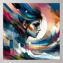Abstract kleurrijke vrouwen gezichts muur decor po