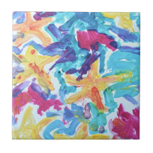 Abstract Kleurrijke Zeester Kunst Keramische Tegel