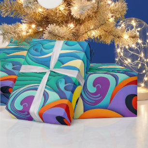 Abstract Kleurrijke Zon Golven Lijn Kunst Illustra Cadeaupapier