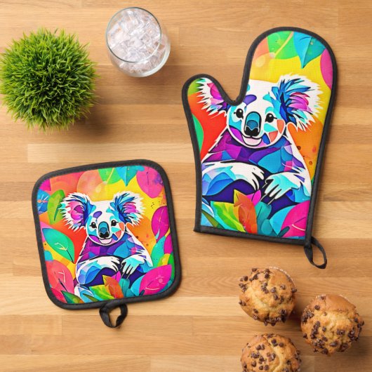 Abstract Koala-ontwerp Ovenwant & Pannenlap Set (Top down)