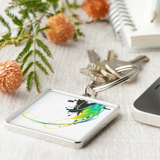 Abstract koel water Verf Spletters Sleutelhanger (Zijkant)