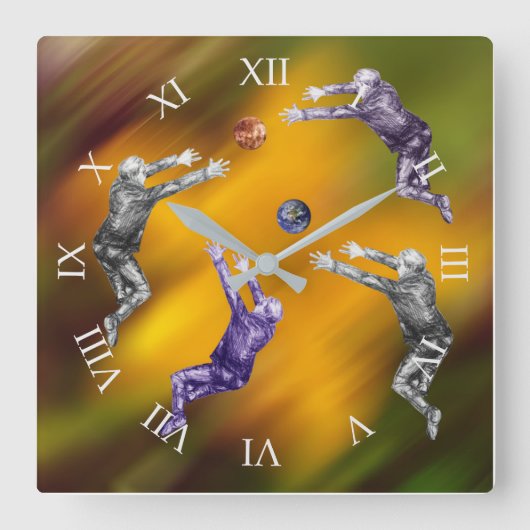 Abstract kogelgevecht met acrylwand vierkante klok (Voorkant)