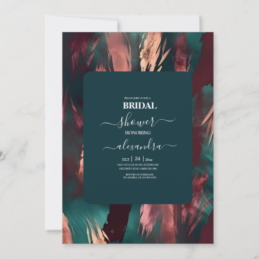 Abstract koper donkergroen stoffig roze bruids kaart (Voorkant)