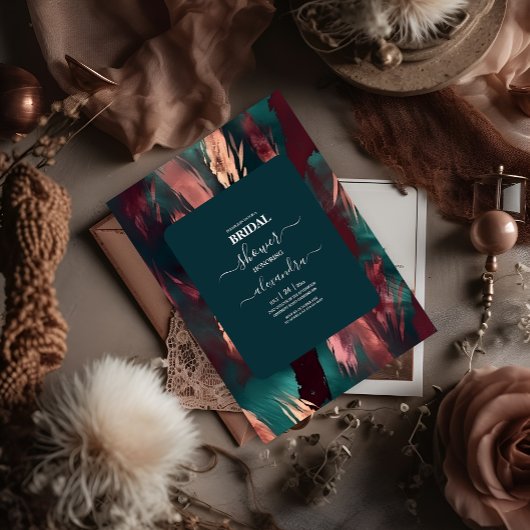 Abstract koper donkergroen stoffig roze bruids kaart