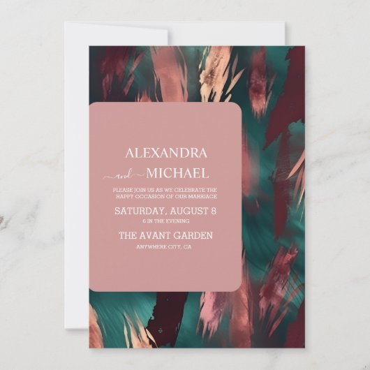 Abstract koper donkergroen stoffig roze bruiloft kaart (Voorkant)