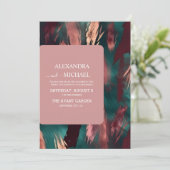 Abstract koper donkergroen stoffig roze bruiloft kaart (Staand voorkant)