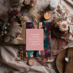 Abstract koper donkergroen stoffig roze bruiloft kaart