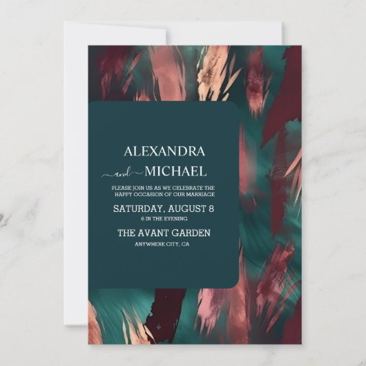 Abstract koper donkergroen stoffig roze bruiloft kaart (Voorkant)