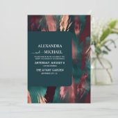 Abstract koper donkergroen stoffig roze bruiloft kaart (Staand voorkant)