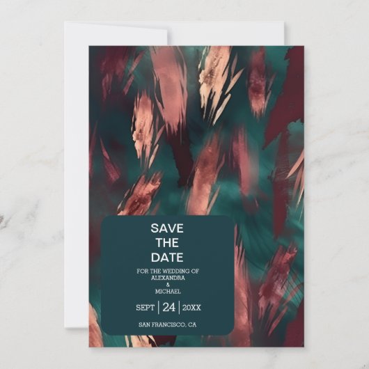 Abstract koper donkergroen stoffig roze bruiloft save the date (Voorkant)