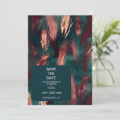 Abstract koper donkergroen stoffig roze bruiloft save the date (Staand voorkant)