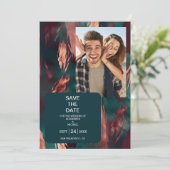 Abstract koper donkergroen stoffig roze trouwfeest save the date (Staand voorkant)