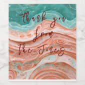 Abstract koraal en Blauwgroen Wijn Etiket (Enkel label)