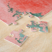 Abstract koraal en groene waterverf schilderij legpuzzel (Zijkant)