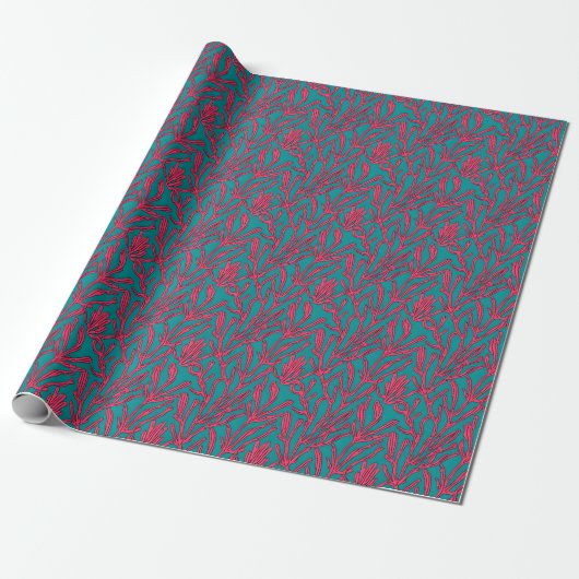 Abstract koraal, gebold roze en Blauwgroen Cadeaupapier (Uitgerold)