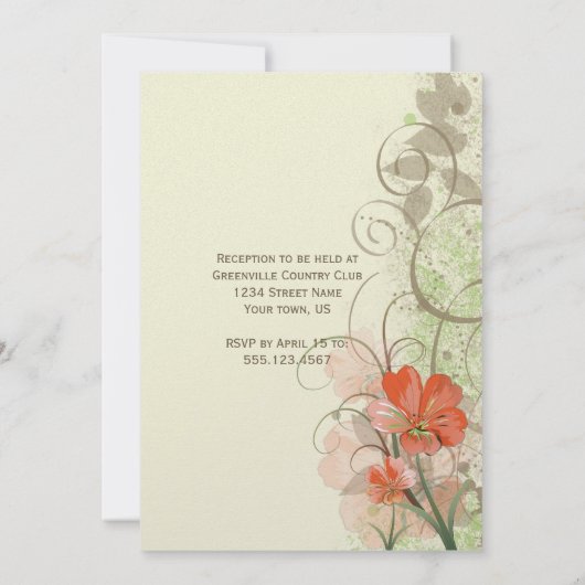 Abstract Koraal Limoen Bloemen Swirls Bruiloft Uit Kaart (Achterkant)