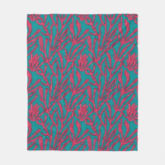 Abstract koraalrif roze en Blauwgroen patroon Fleece Deken (Voorkant)