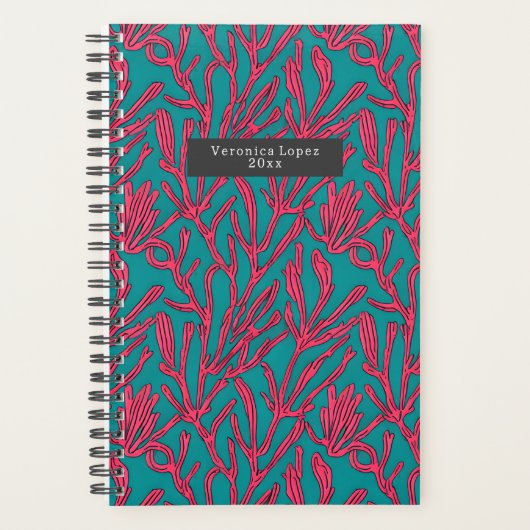 Abstract koraalrif roze en Blauwgroen patroon Planner (Voorkant)