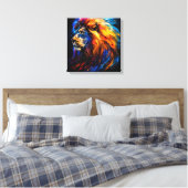 Abstract Kosmisch Wilde Leeuw Portret Canvas Afdruk (Insitu (Slaapkamer))