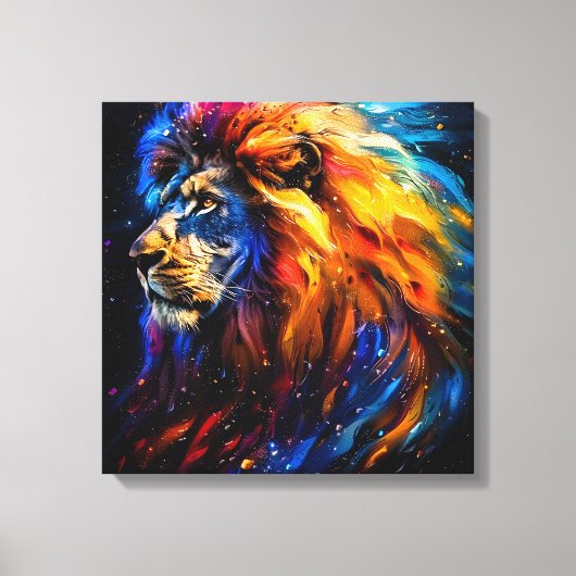 Abstract Kosmisch Wilde Leeuw Portret Canvas Afdruk (Voorkant)