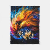 Abstract Kosmisch Wilde Leeuw Portret Fleece Deken (Voorkant)