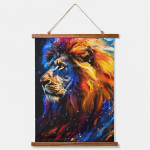 Abstract Kosmisch Wilde Leeuw Portret Hangend Wandkleed
