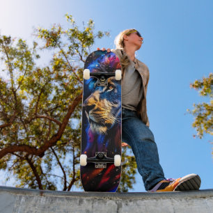 Abstract Kosmisch Wilde Leeuw Portret Persoonlijk Skateboard