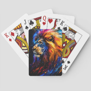 Abstract Kosmisch Wilde Leeuw Portret Pokerkaarten