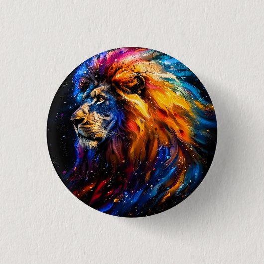 Abstract Kosmisch Wilde Leeuw Portret Ronde Button 3,2 Cm (Voorkant)