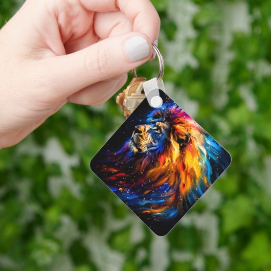 Abstract Kosmisch Wilde Leeuw Portret Sleutelhanger (Hand)