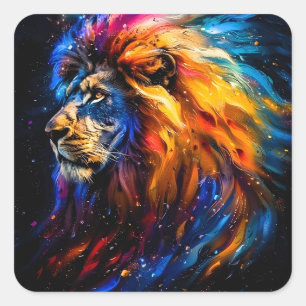 Abstract Kosmisch Wilde Leeuw Portret Vierkante Sticker