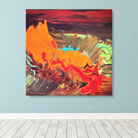 Abstract kraakschilderij "Oranje barst" Canvas Afdruk (Insitu (Houten vloer))